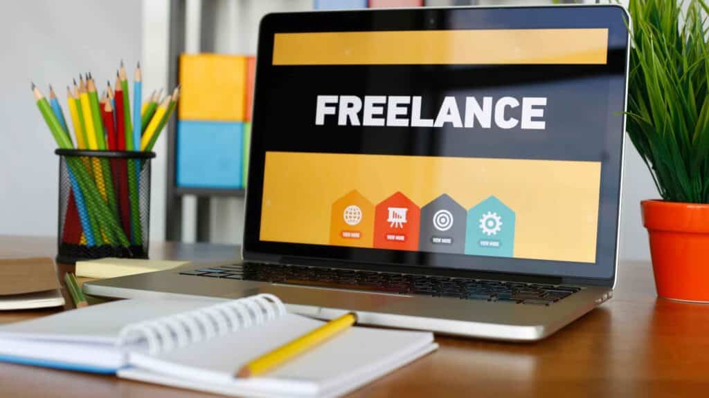 Laptop screen showing freelance work options on a popular gig marketplace