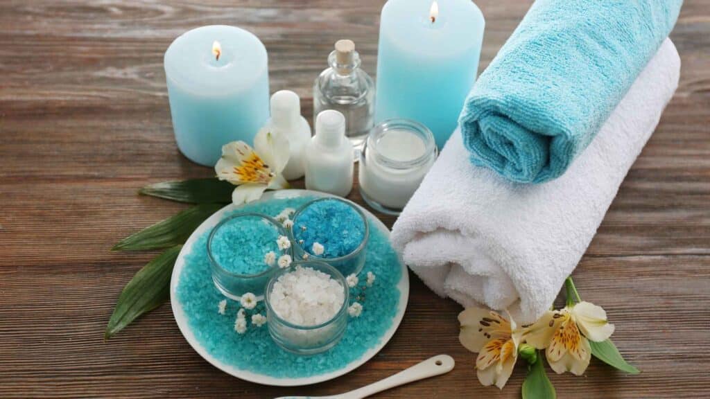 An organized spa created gift set that was handmade for someone.