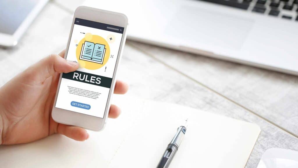 Smartphone screen showing personal finance rules on a modern app interface