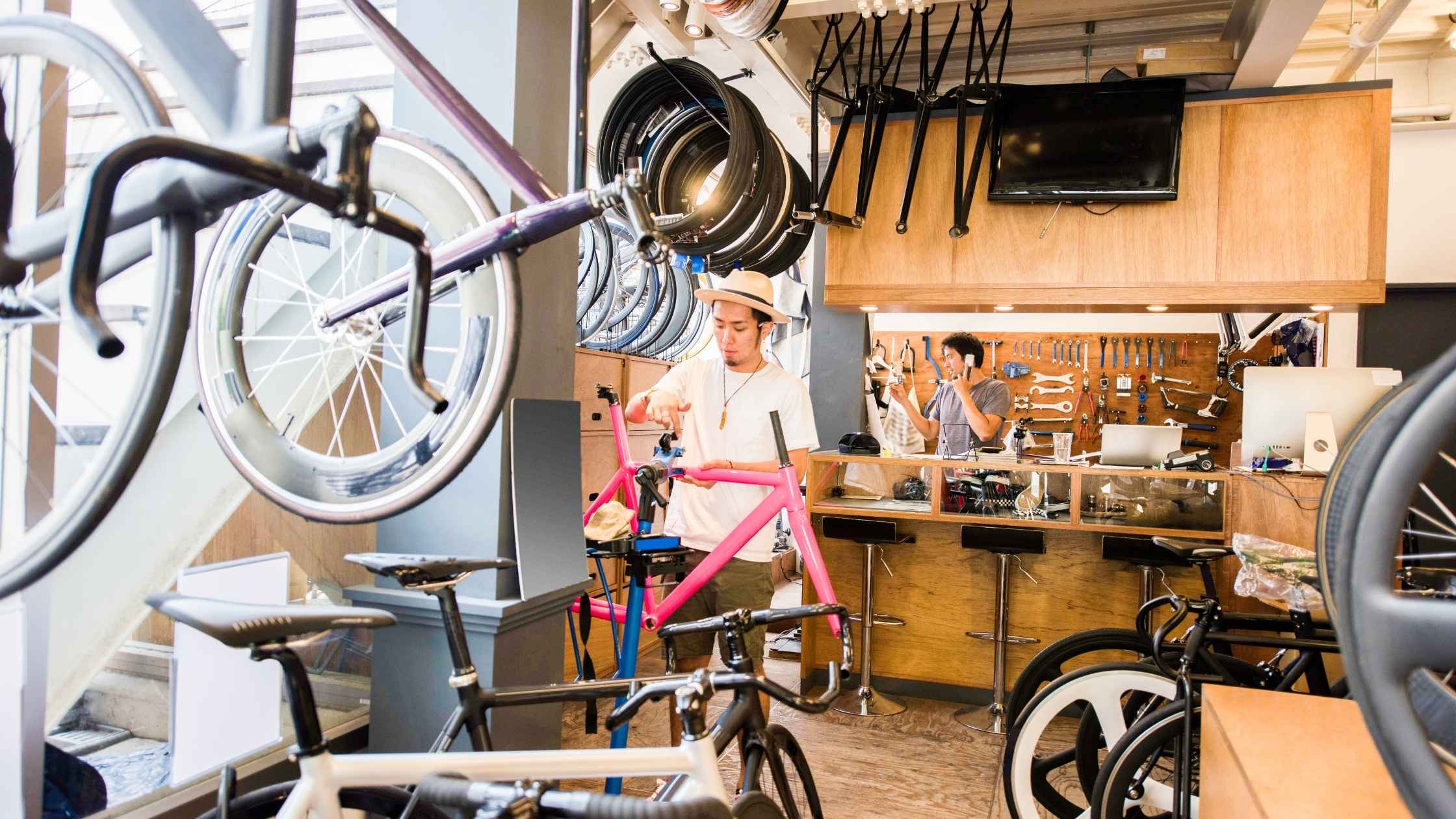 Modern bike repair shop representing one of the best small business ideas for 2025.